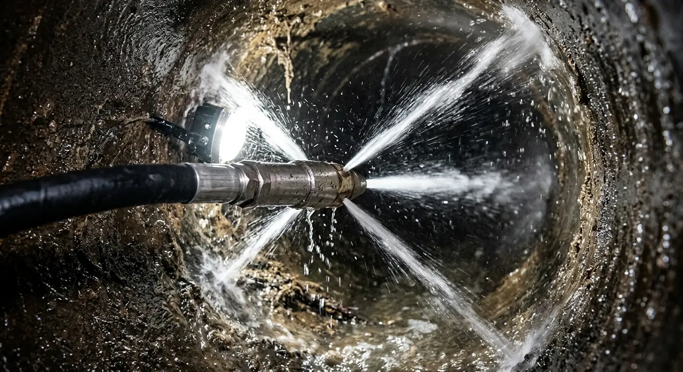 High-pressure hydro jetting nozzle cleaning sewer pipe for Storm Drain Cleaning in Vernal